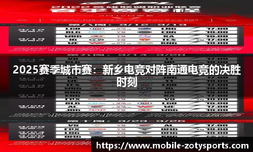 2025赛季城市赛：新乡电竞对阵南通电竞的决胜时刻